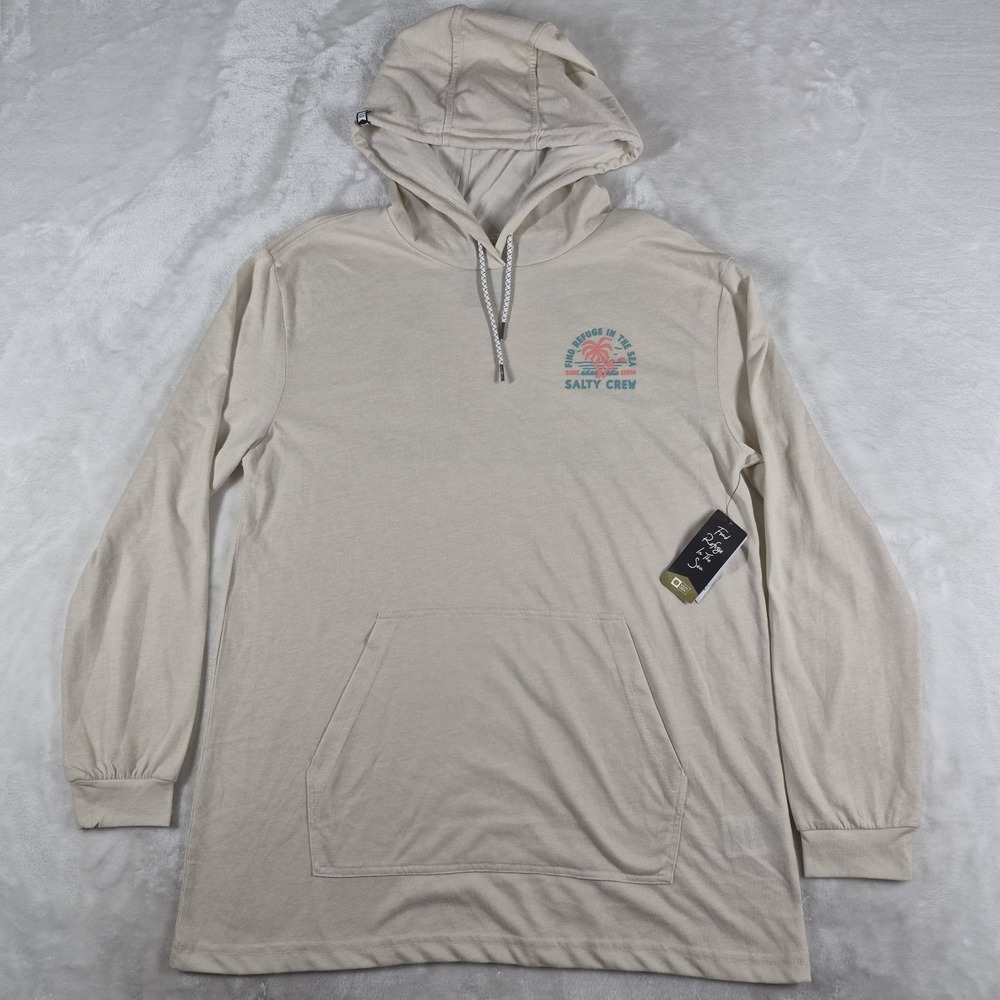 Salty Crew Good Times Hooded Tech Tee Women's XL Beige Lightweight UPF 40+ NWT